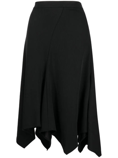 Asymmetric Ribbed-Knit Midi Skirt