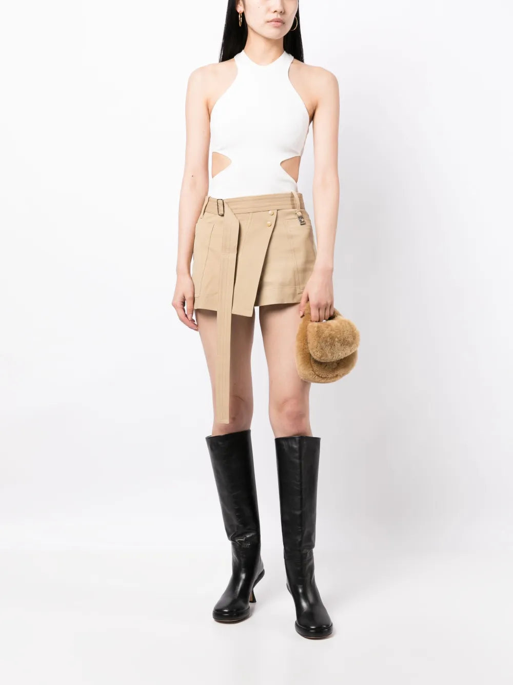 Asymmetric Belted Mini Skirt