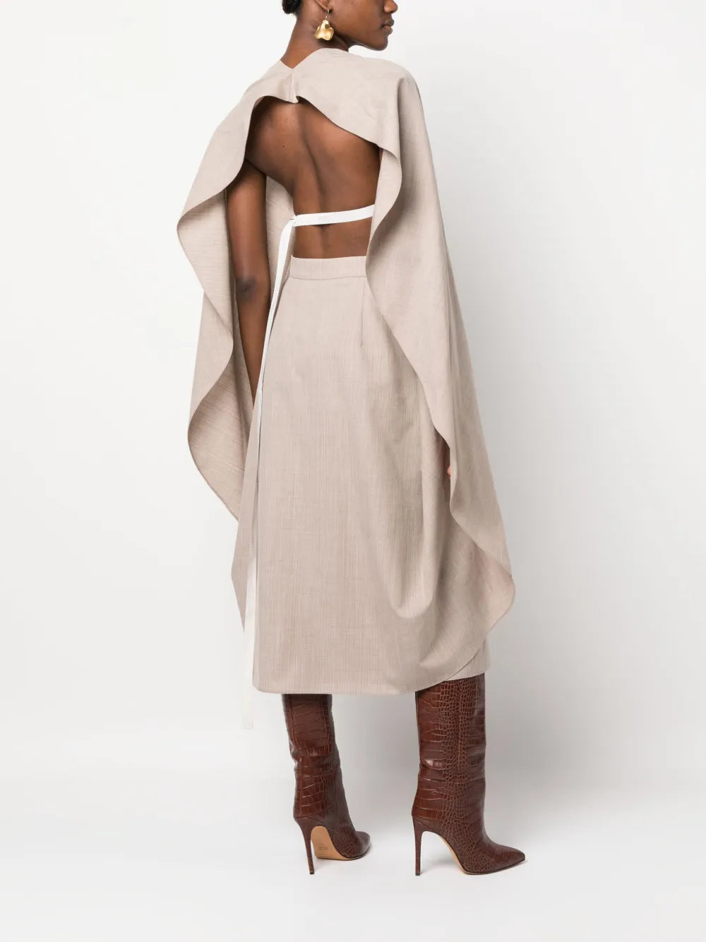 Cut-Out Draped Wool Dress