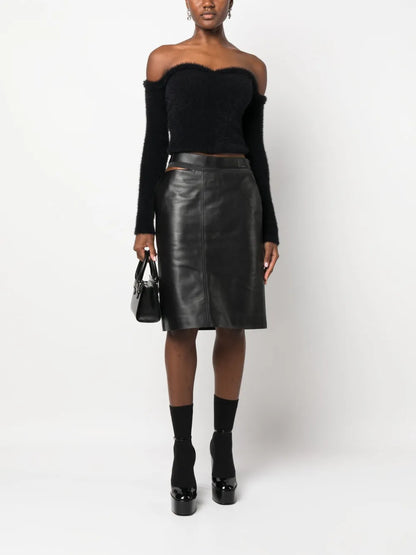 Logo-Waistband Leather Skirt