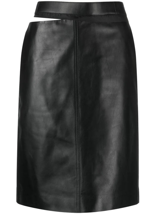 Logo-Waistband Leather Skirt