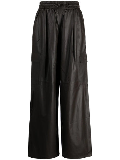 Drawstring Leather Cargo Trousers