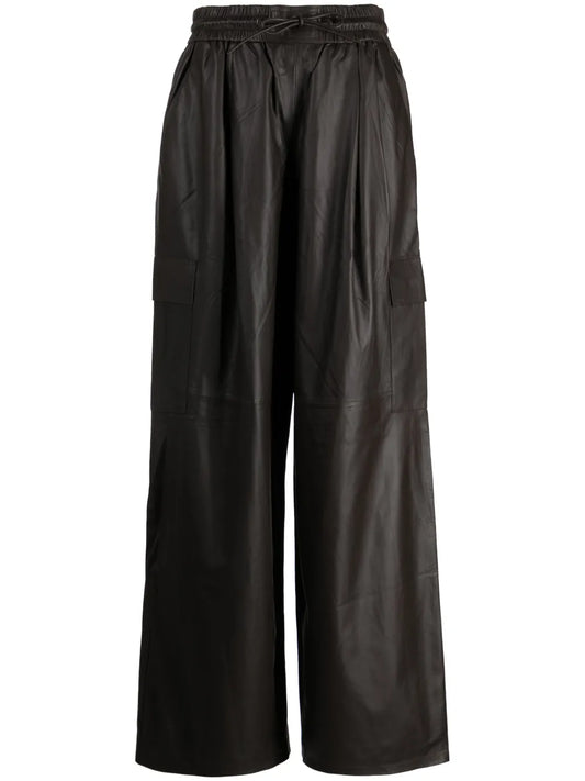 Drawstring Leather Cargo Trousers