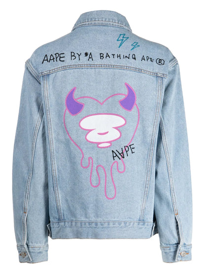 Graffiti-Print Buttoned Denim Jacket