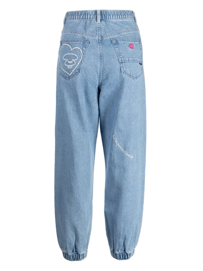 Logo-Embroidered High-Rise Tapered Jeans