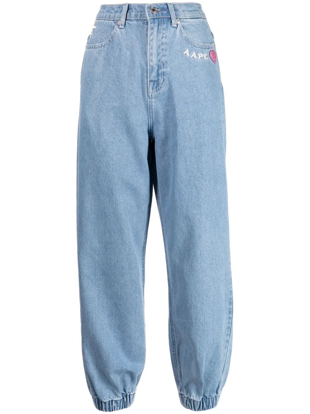 Logo-Embroidered High-Rise Tapered Jeans