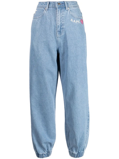 Logo-Embroidered High-Rise Tapered Jeans