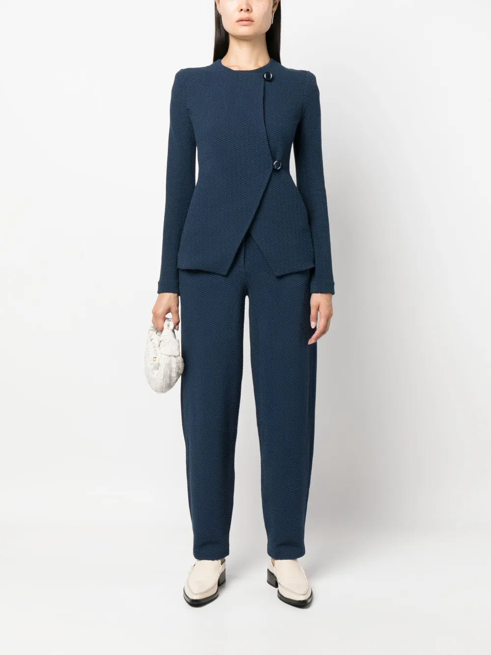 Chevron-Jacquard Mid-Rise Trousers