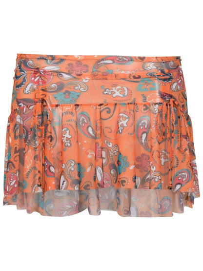 Mesh Graphic-Print Miniskirt