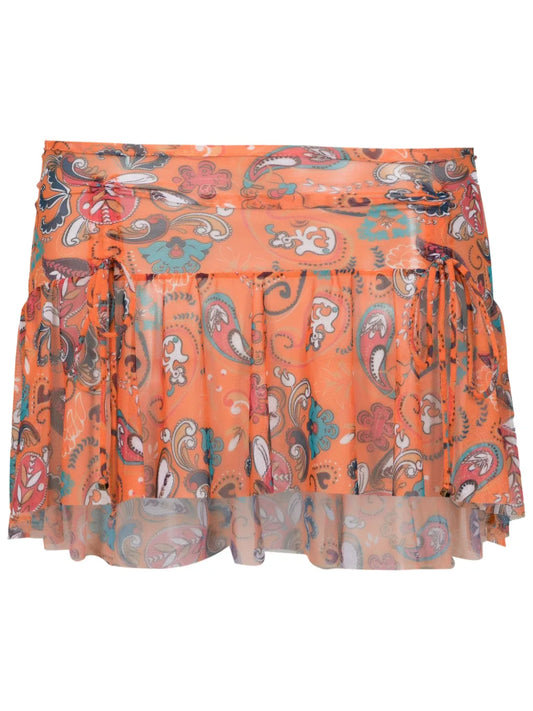 Mesh Graphic-Print Miniskirt