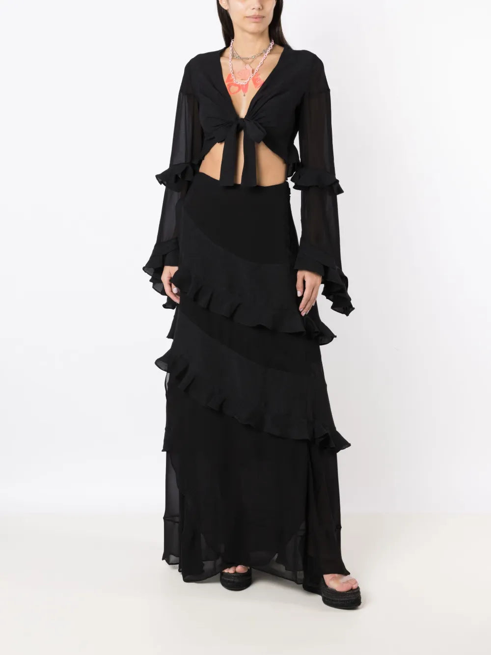 Ruffled-Trim Maxi Skirt
