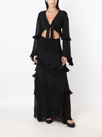 Ruffled-Trim Maxi Skirt