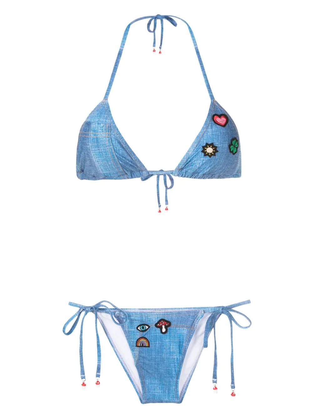 Embroidered-Patch Bikini Set