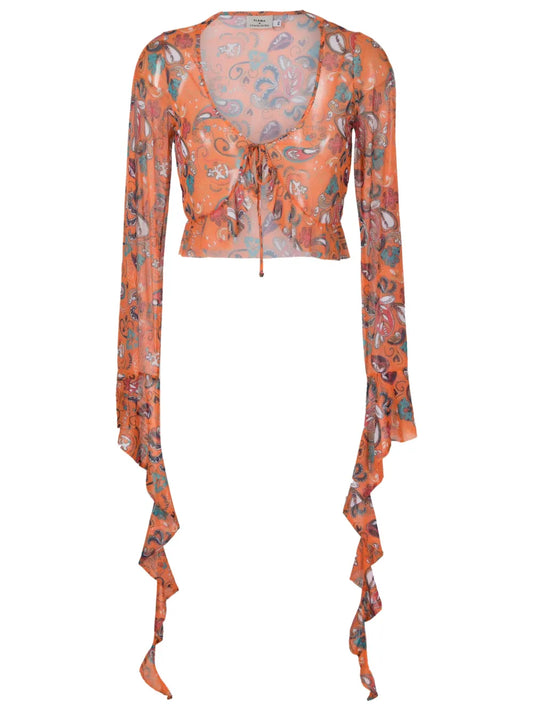 Graphic-Print Mesh Blouse