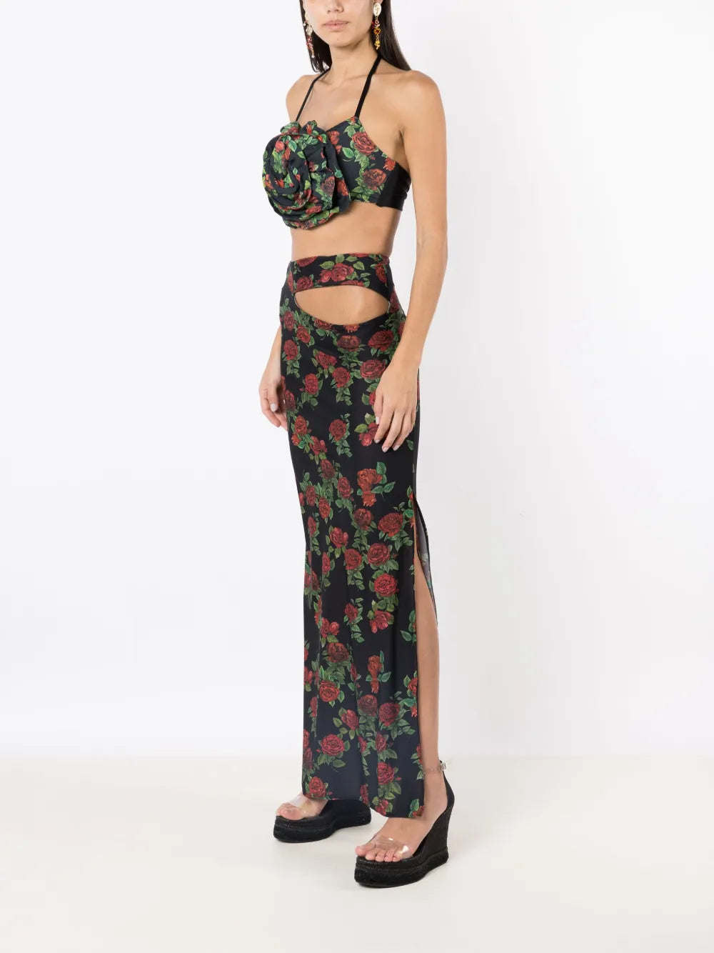 Cut-Out Floral-Pattern Maxi Skirt