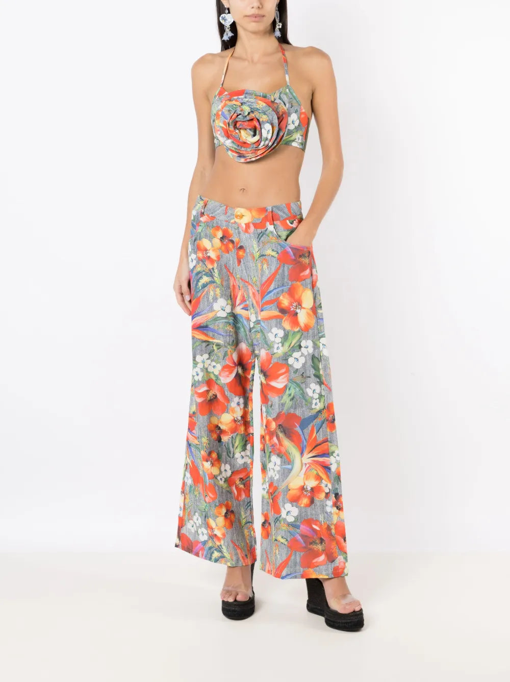 Floral-Appliqué Crop Top