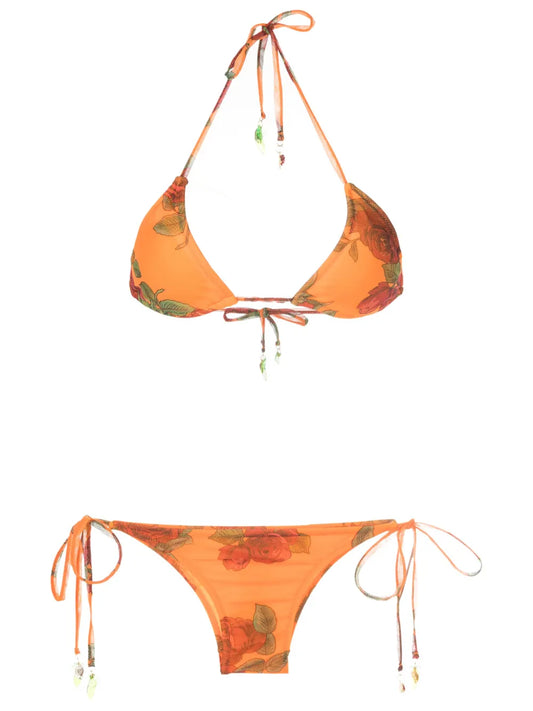 Rose-Pattern Bikini Set