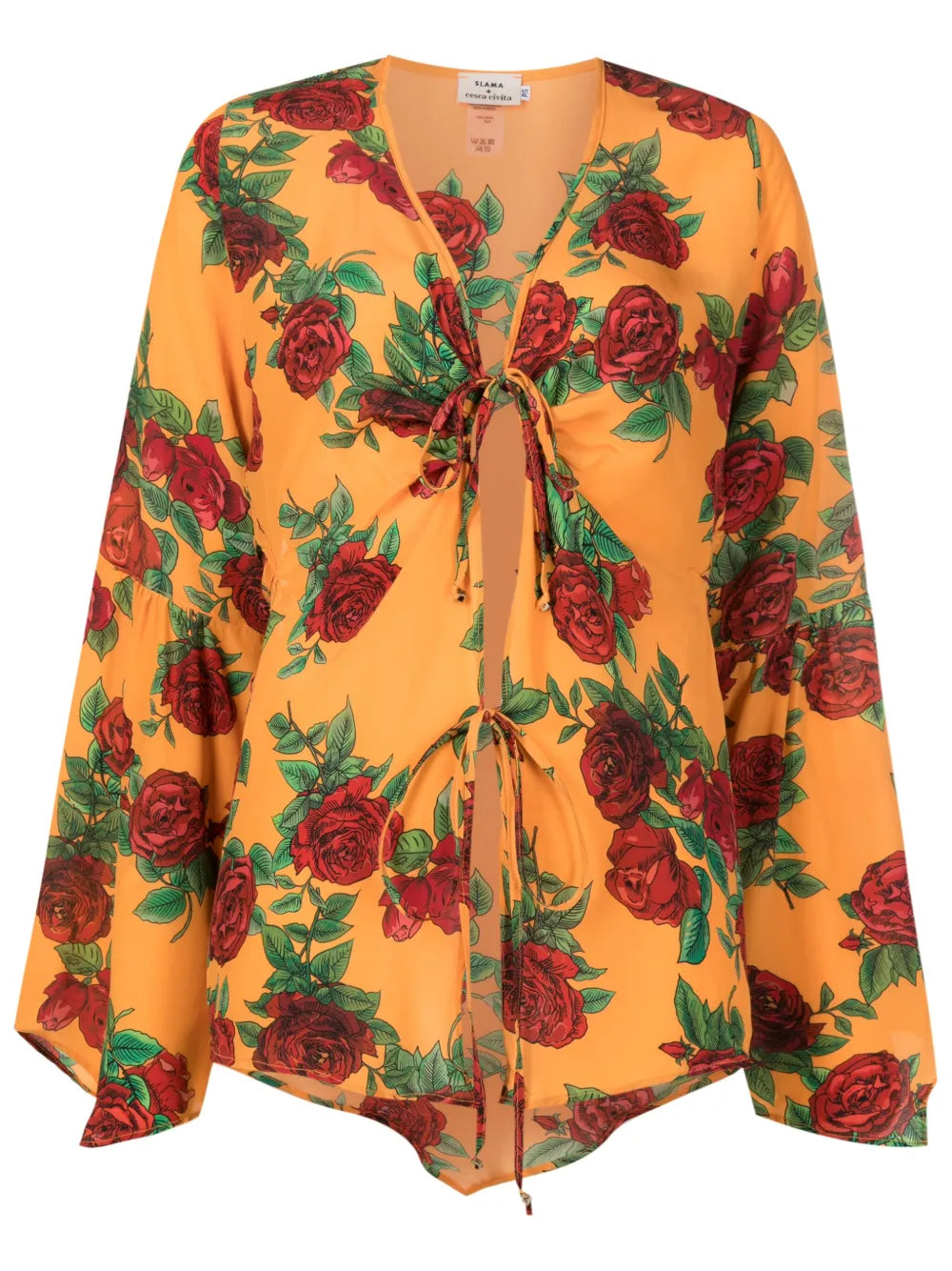 Rose-Pattern Tie-Fastening Blouse