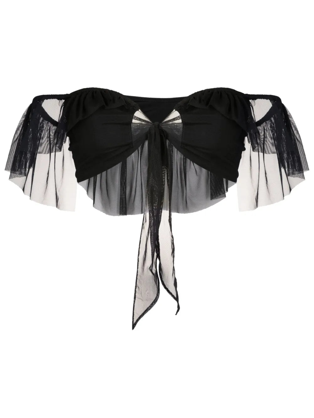 Tie-Fastening Sheer Crop Top