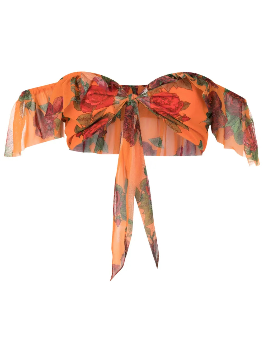 Floral-Pattern Mesh Crop Top