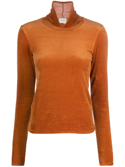 Velvet-Effect High-Neck Top