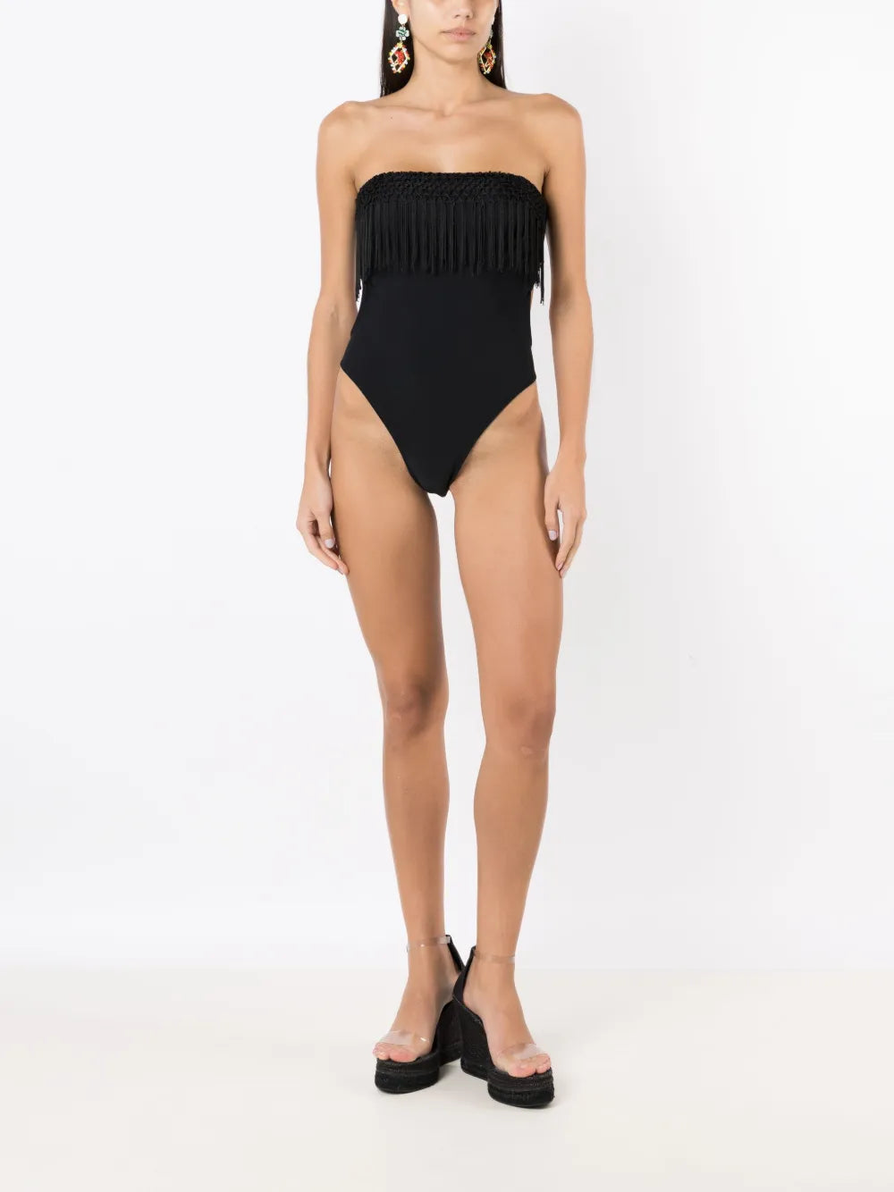 Macramé-Fringe Strapless Swimsuit