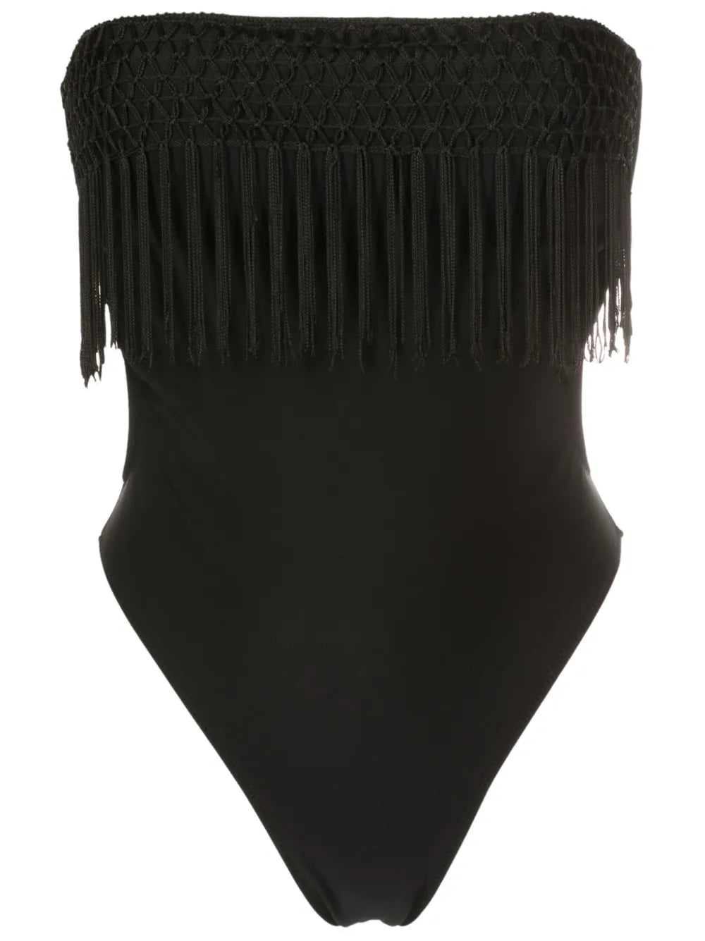 Macramé-Fringe Strapless Swimsuit