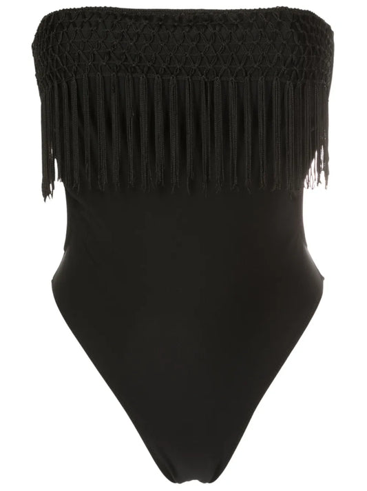 Macramé-Fringe Strapless Swimsuit