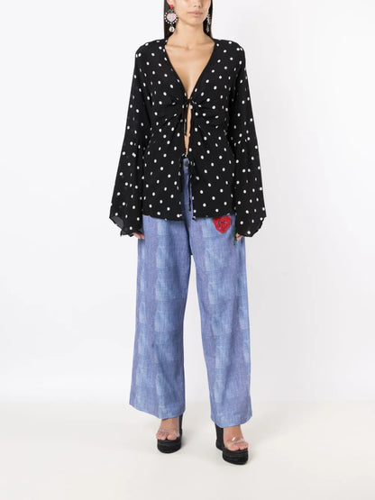 Polka-Dot Pattern Silk Blouse