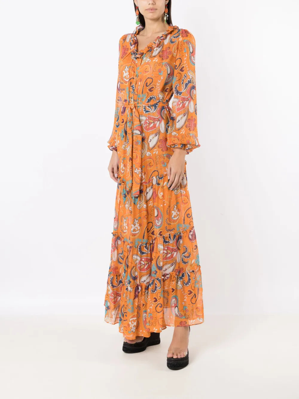 Graphic-Pattern Maxi Shirtdress