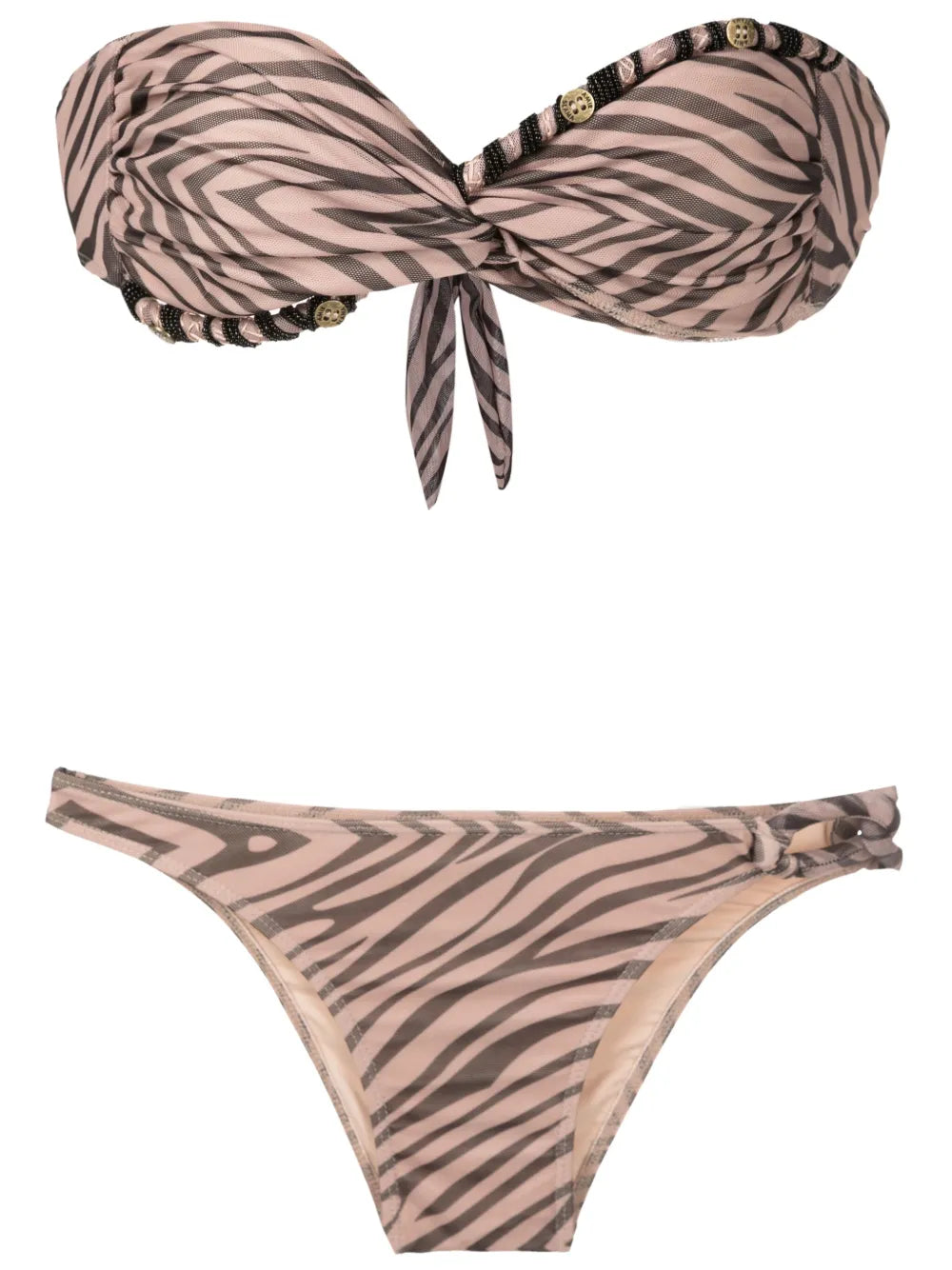 Beaded Zebra-Pattern Bikini Set