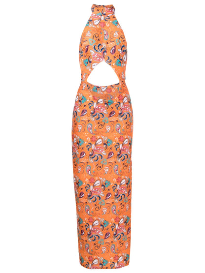 Graphic-Print Halterneck Maxi Dress