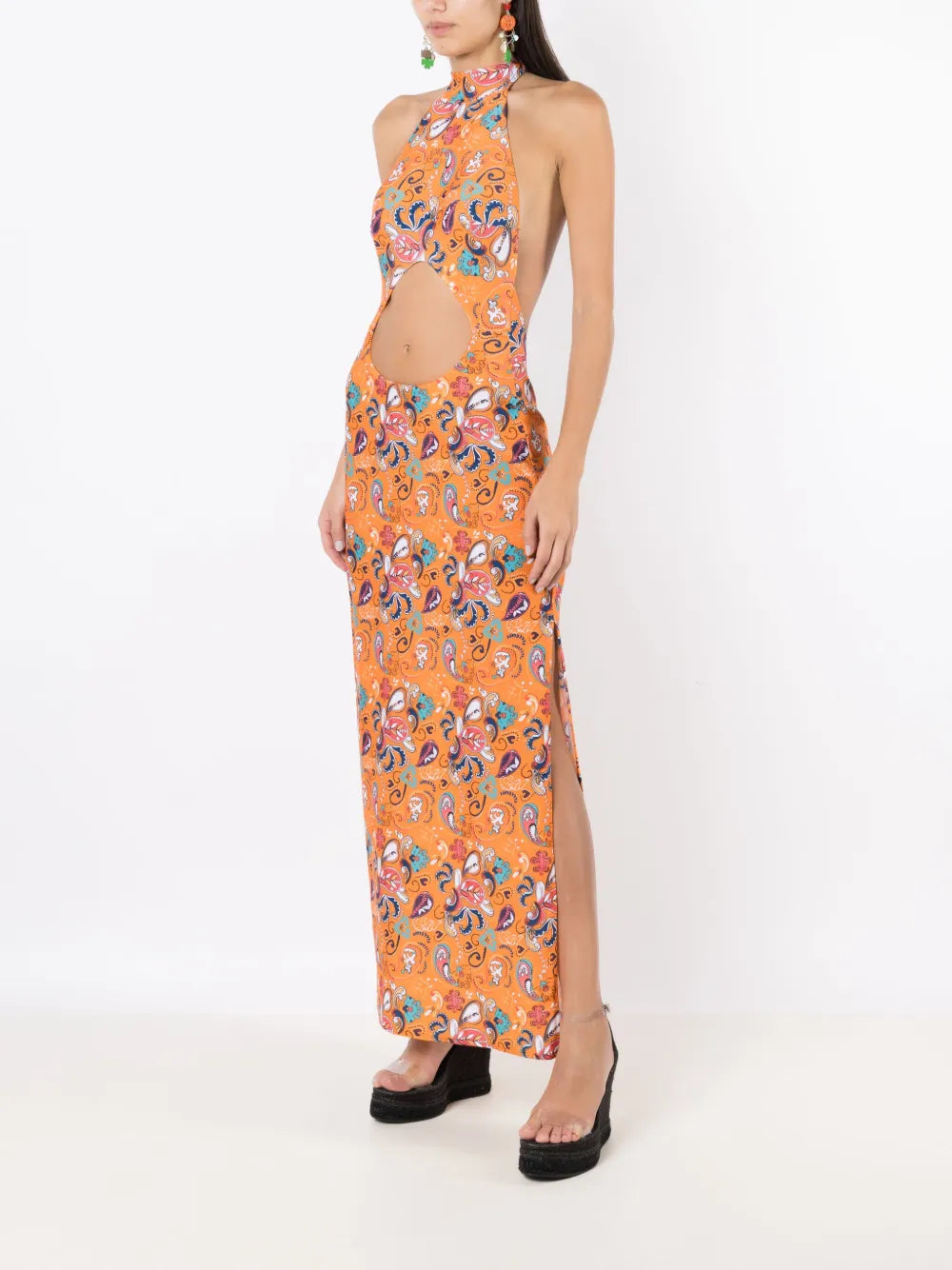 Graphic-Print Halterneck Maxi Dress