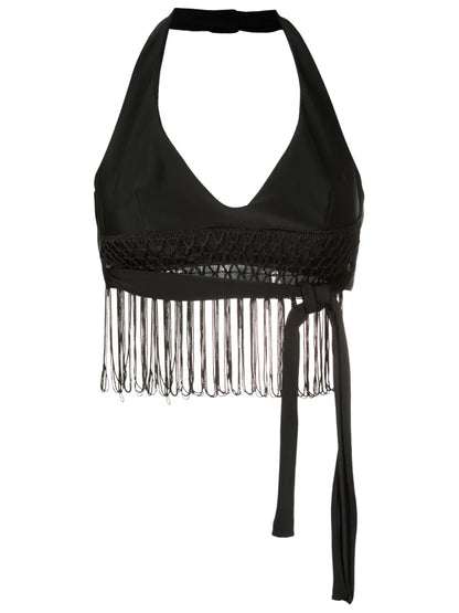 Macramé-Hem V-Neck Top