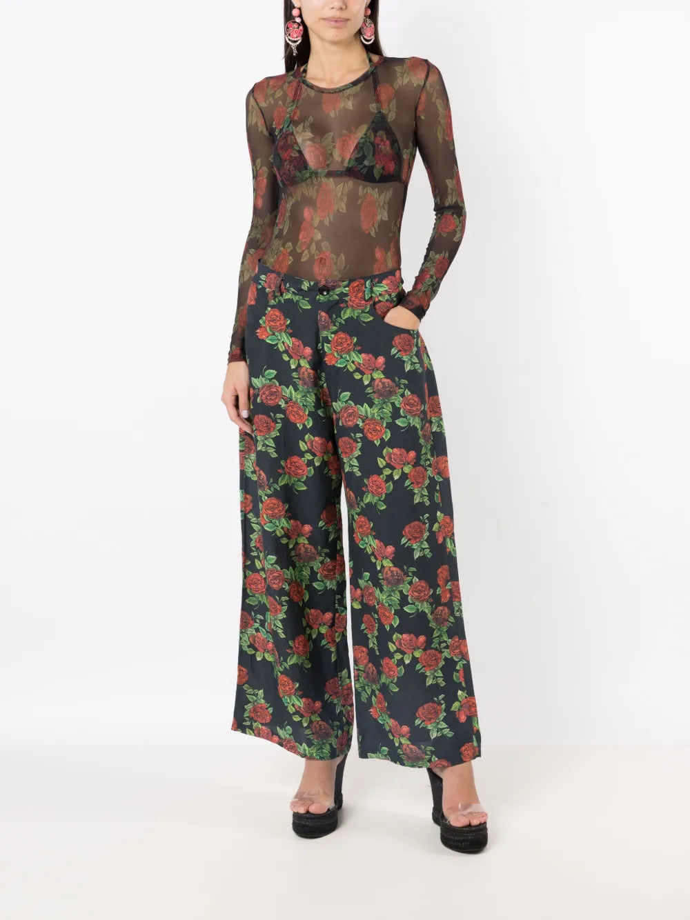 Sheer Floral-Pattern T-Shirt