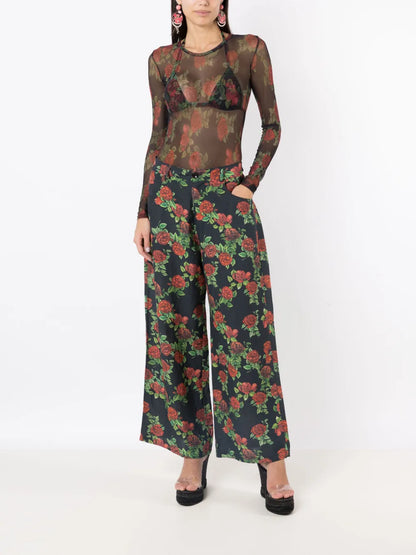 Sheer Floral-Pattern T-Shirt
