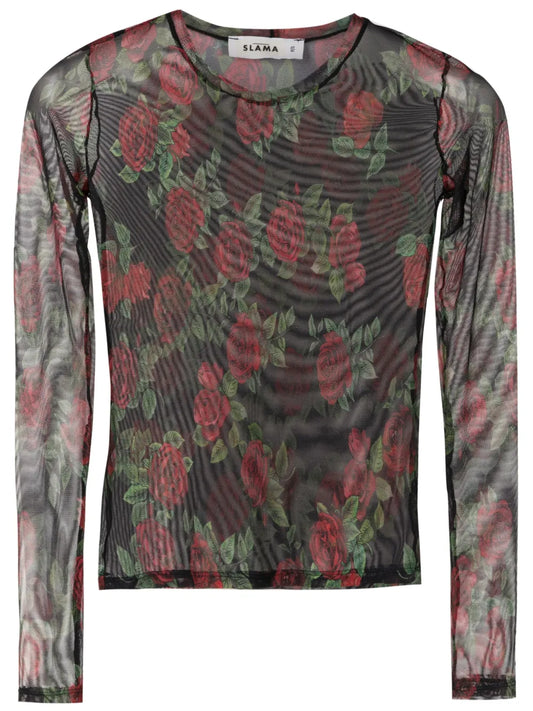 Sheer Floral-Pattern T-Shirt