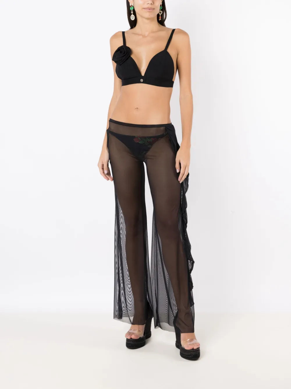 Sheer Ruffled-Trim Trousers