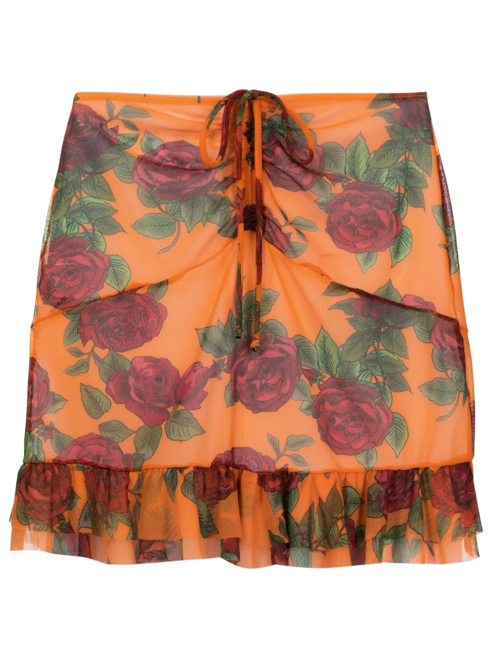 Rose-Pattern Gathered Miniskirt
