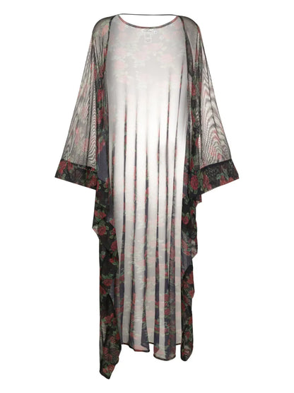 Sheer Rose-Pattern Kaftan