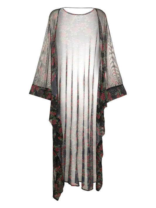 Sheer Rose-Pattern Kaftan