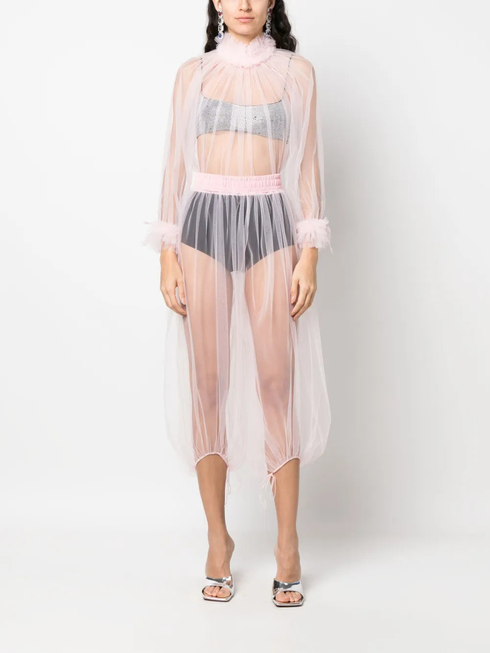 Semi-Sheer Tulle Cropped Trousers