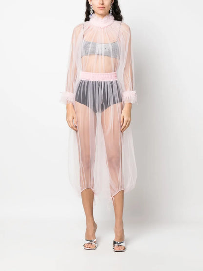 Semi-Sheer Tulle Cropped Trousers
