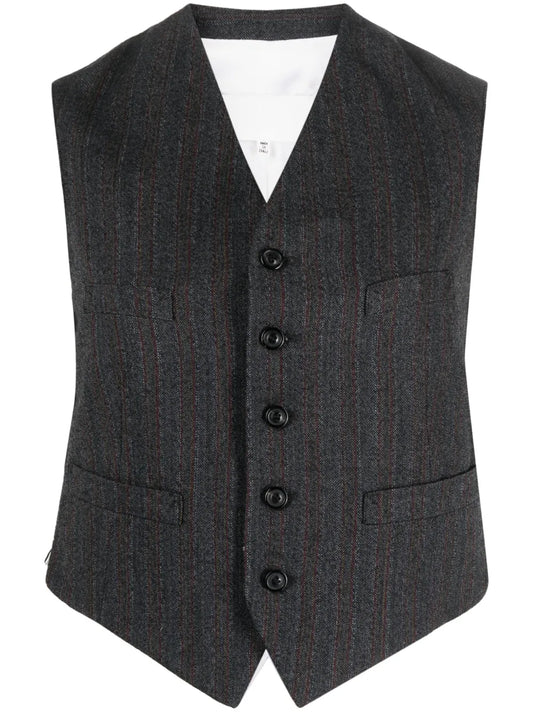 Stripe-Print Button-Up Waistcoat
