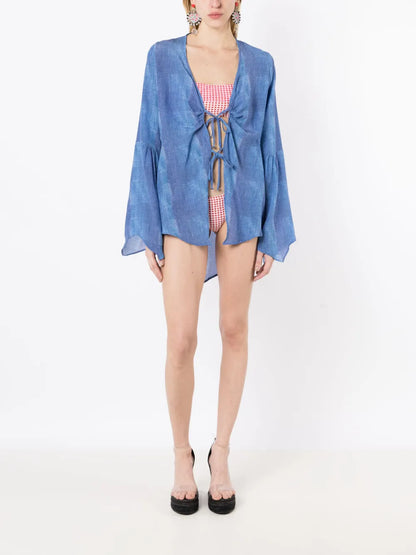 Front-Tie Fastening Silk Kaftan