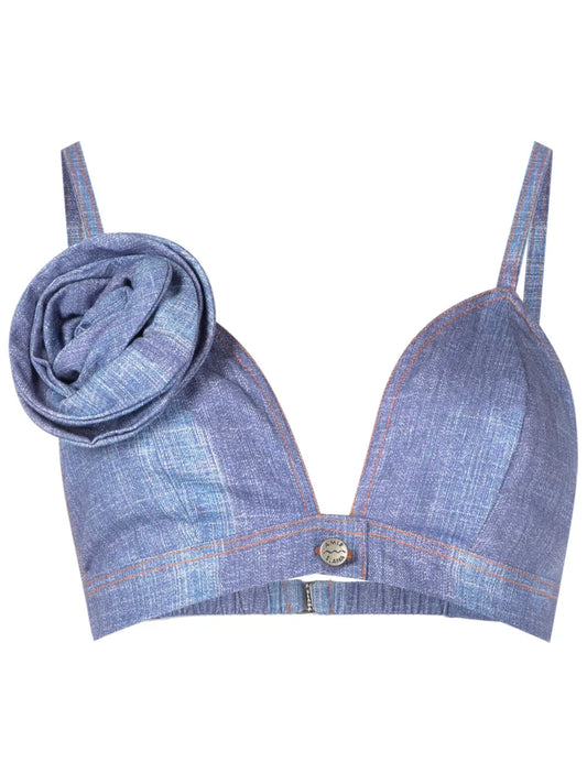 Floral-Appliqué Crop Top