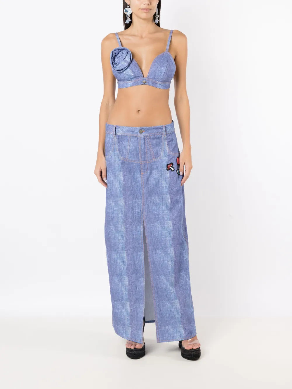 Floral-Appliqué Crop Top