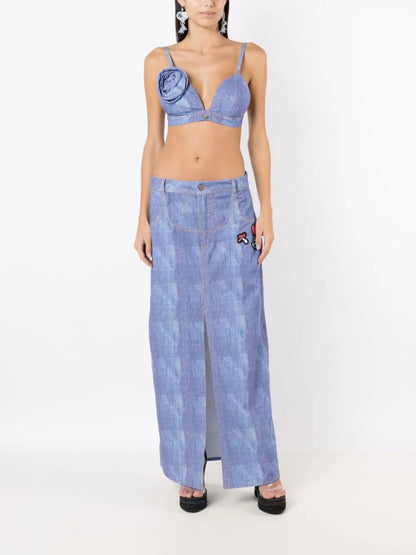 Floral-Appliqué Crop Top
