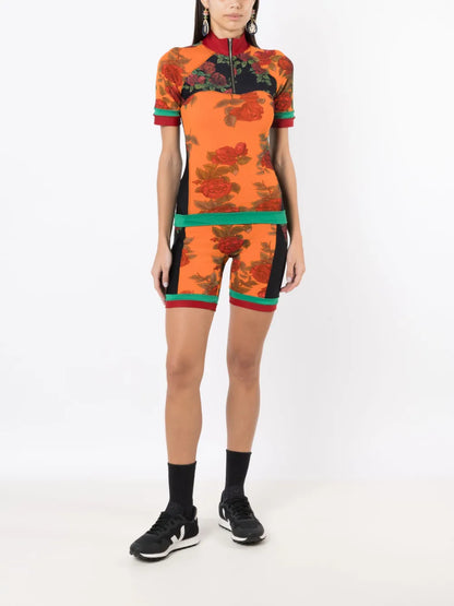 Floral-Pattern High-Neck Top