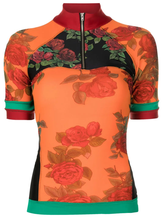 Floral-Pattern High-Neck Top